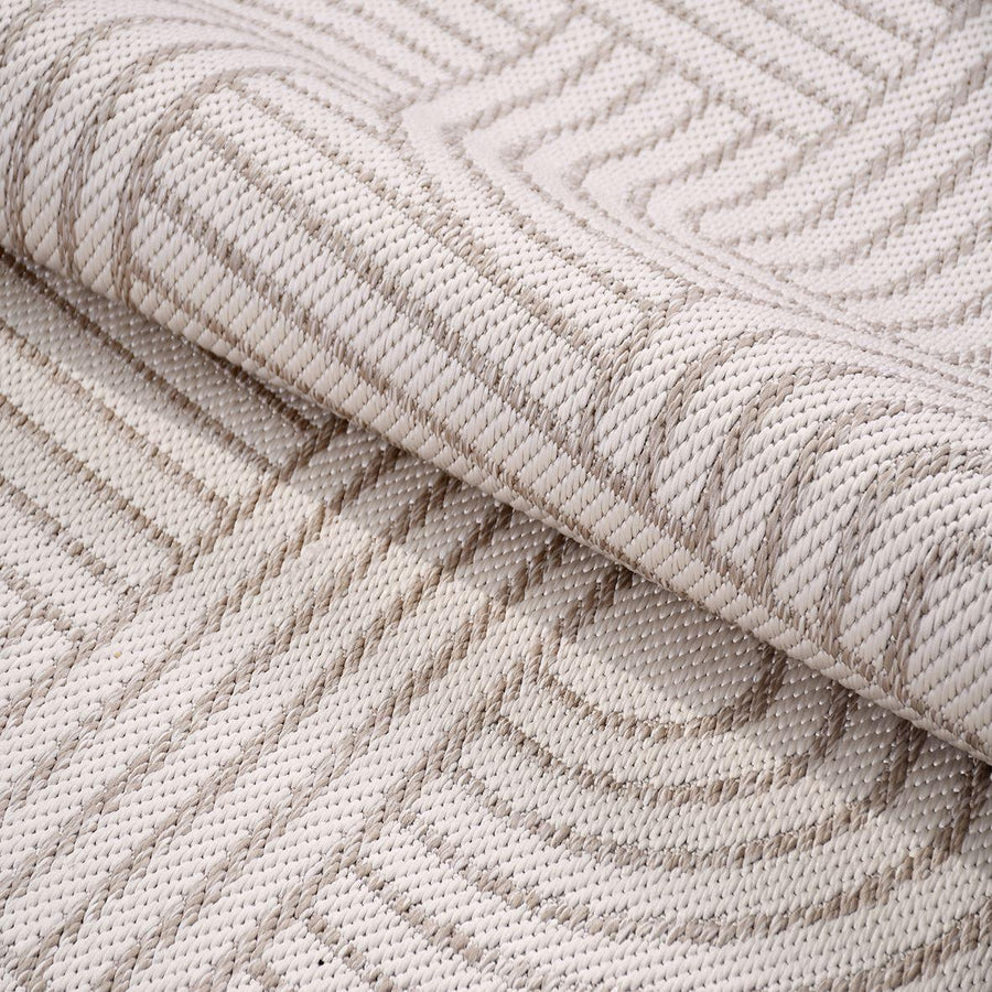 Beige and Grey Geometric Machine Washable Rug – in the hallway