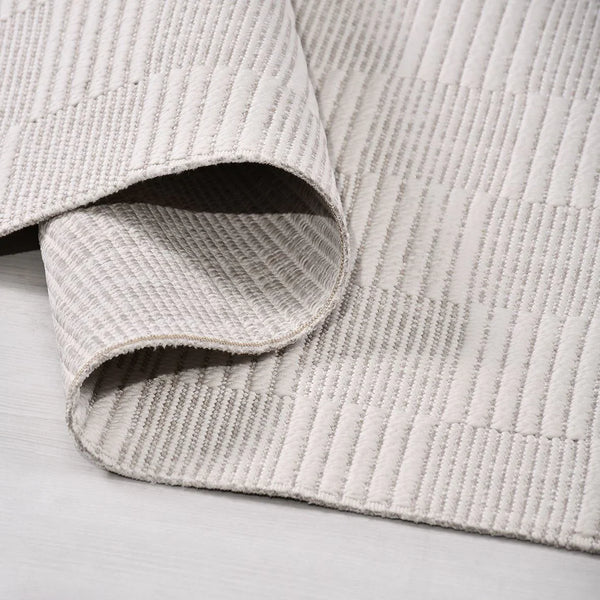 Bej Dokulu Geometrik Triko Halı - Pati Dostu - Toz Vermez