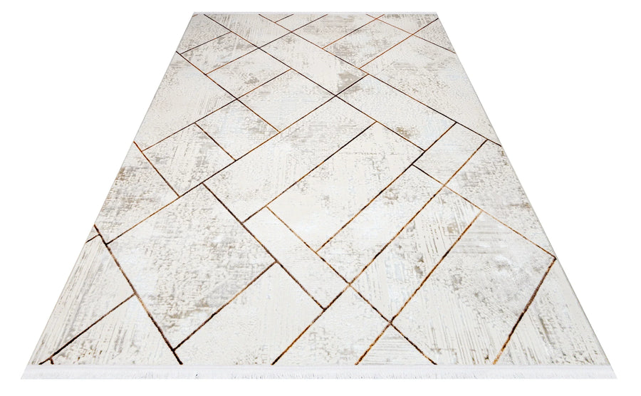 Dijital Baskı Halı Modern Geometrik Desenli Beyaz – Oturma odası kullanımı