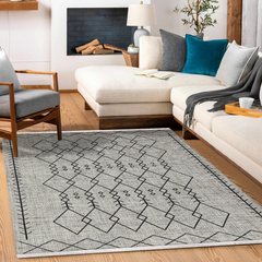 Gri Etnik Modern Etnik Desenli Halı  | Makinada Yıkanabilir | Hav Toz Vermez | Leke Tutmayan | Kaymaz Taban | Dijital Makine Baskı | Salon Yolluk Mutfak Halısı