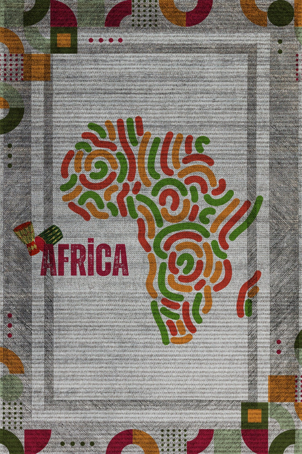 Afrika Kıtası Kaymaz Tabanlı Yıkanabilir Halı