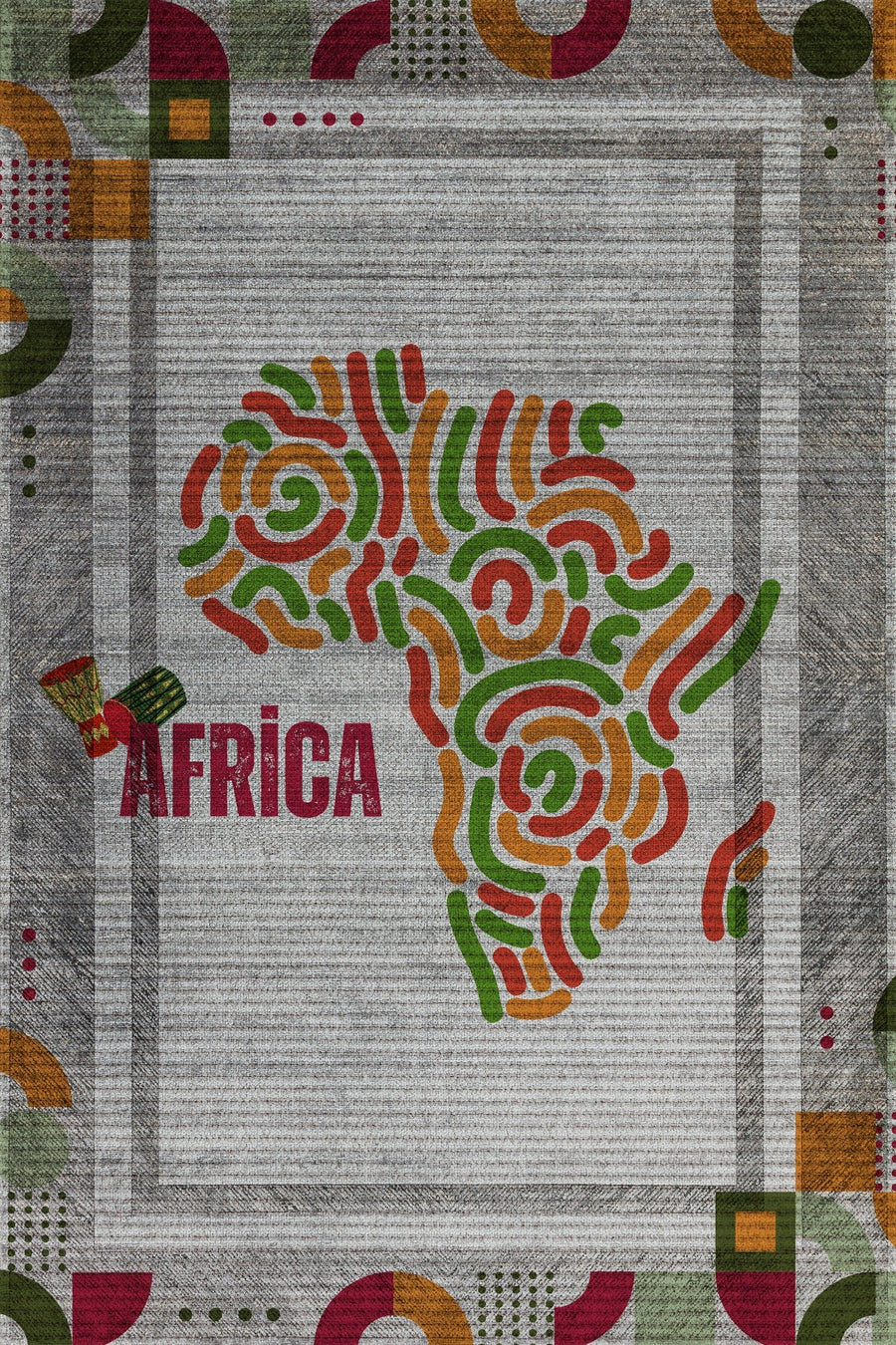 Açık Gri Kırmızı Etnik Salon Halısı Afrika haritası – Oturma Odası kullanımı