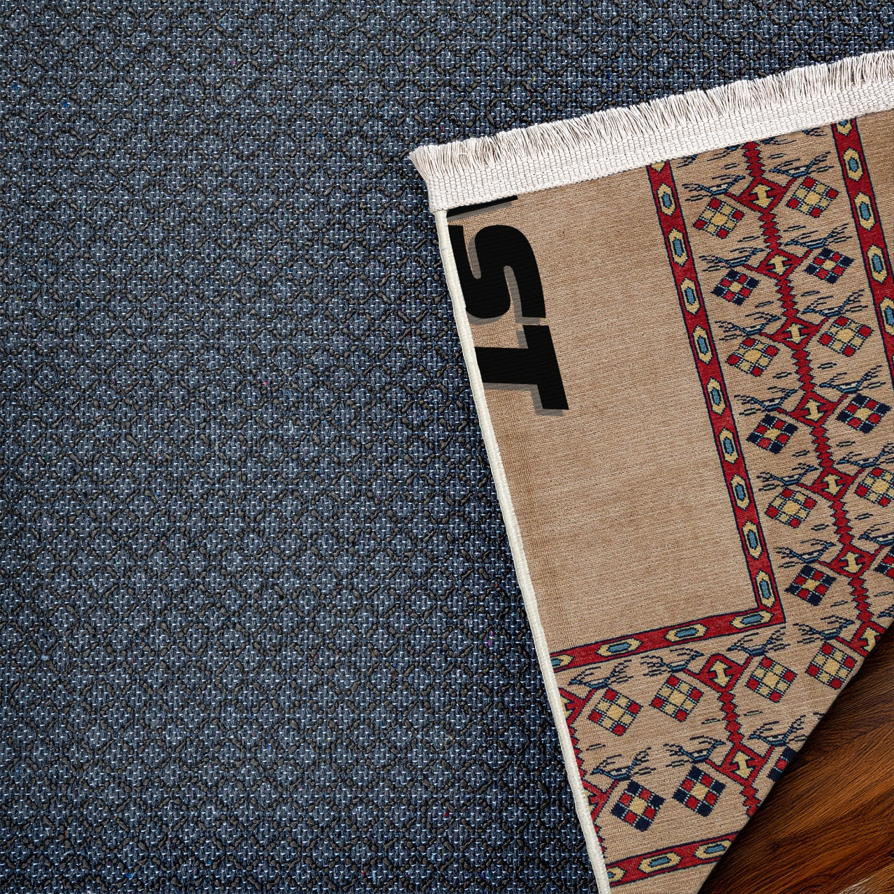 Bej Kırmızı Etnik Anadolu Geometrik Salon Halısı - Polyester