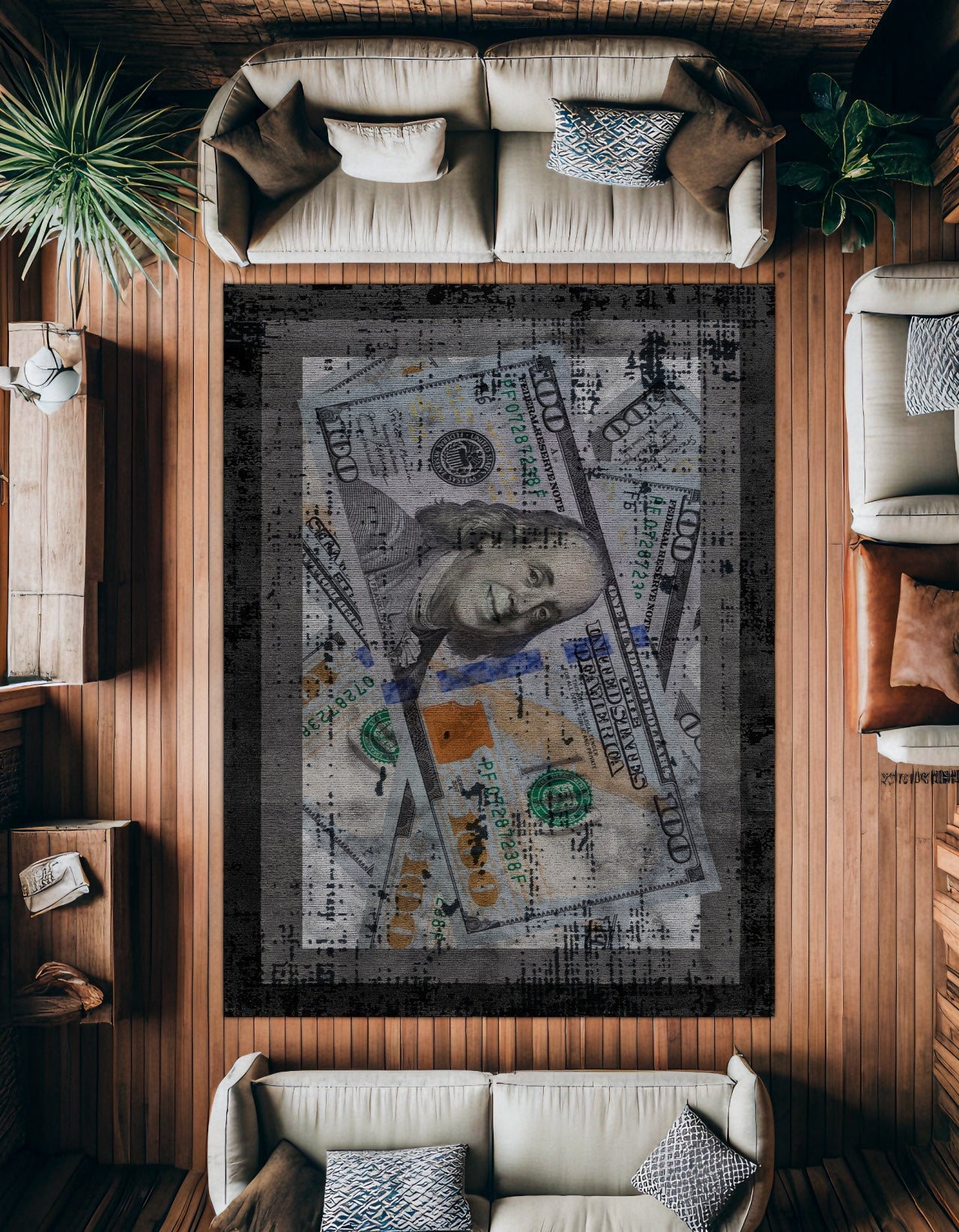 Modern Antrasit Gri Desenli Polyester Salon Halısı