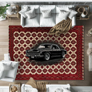Bordo Retro Klasik Araba Desenli Halı