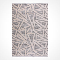 Gri Geometrik Polyester Makine Halısı