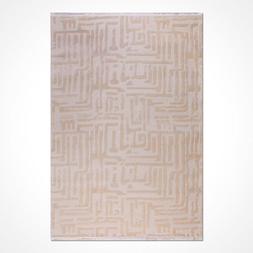 Bej Geometrik Polyester Makine Halısı