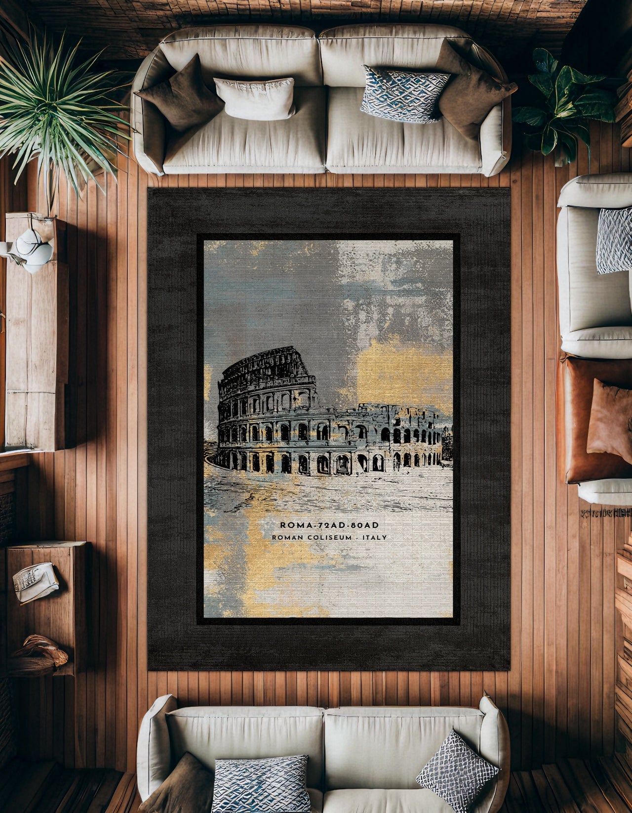 Siyah Gri Modern Salon Halısı Kolezyum - Polyester