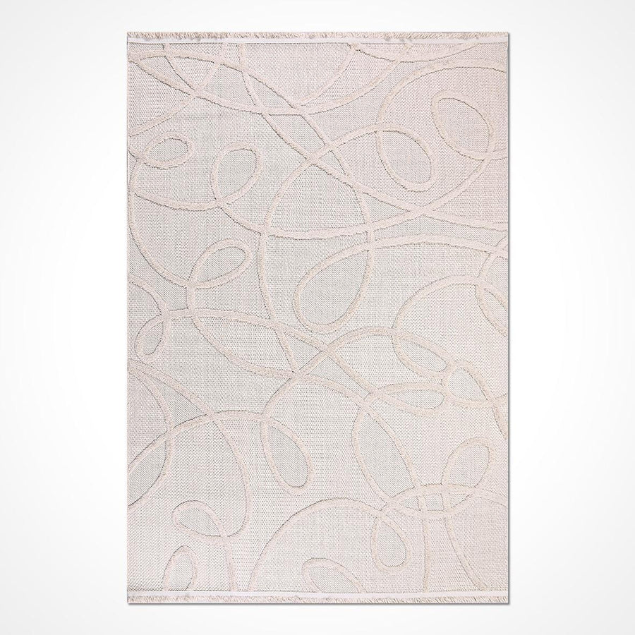 Krem Dokulu Minimalist Triko Halı - Pati Dostu - Toz Vermez