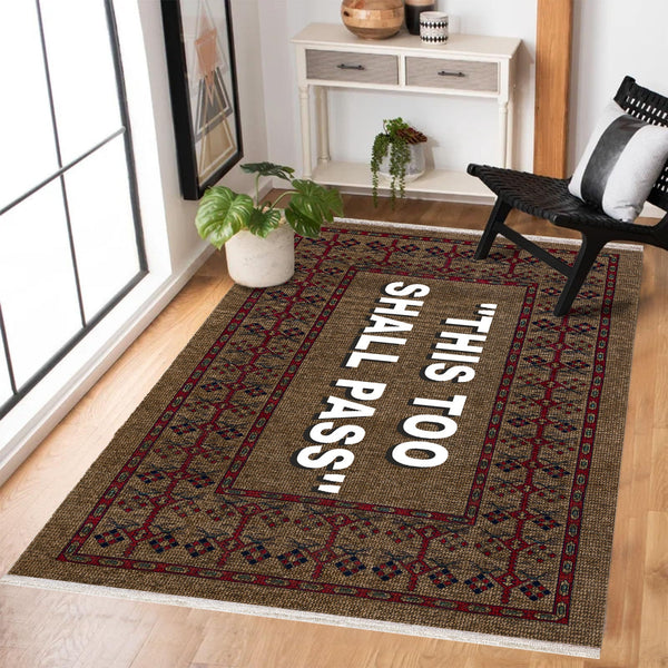 Etnik Vizon Kahve Geometrik Desenli Polyester Salon Halısı