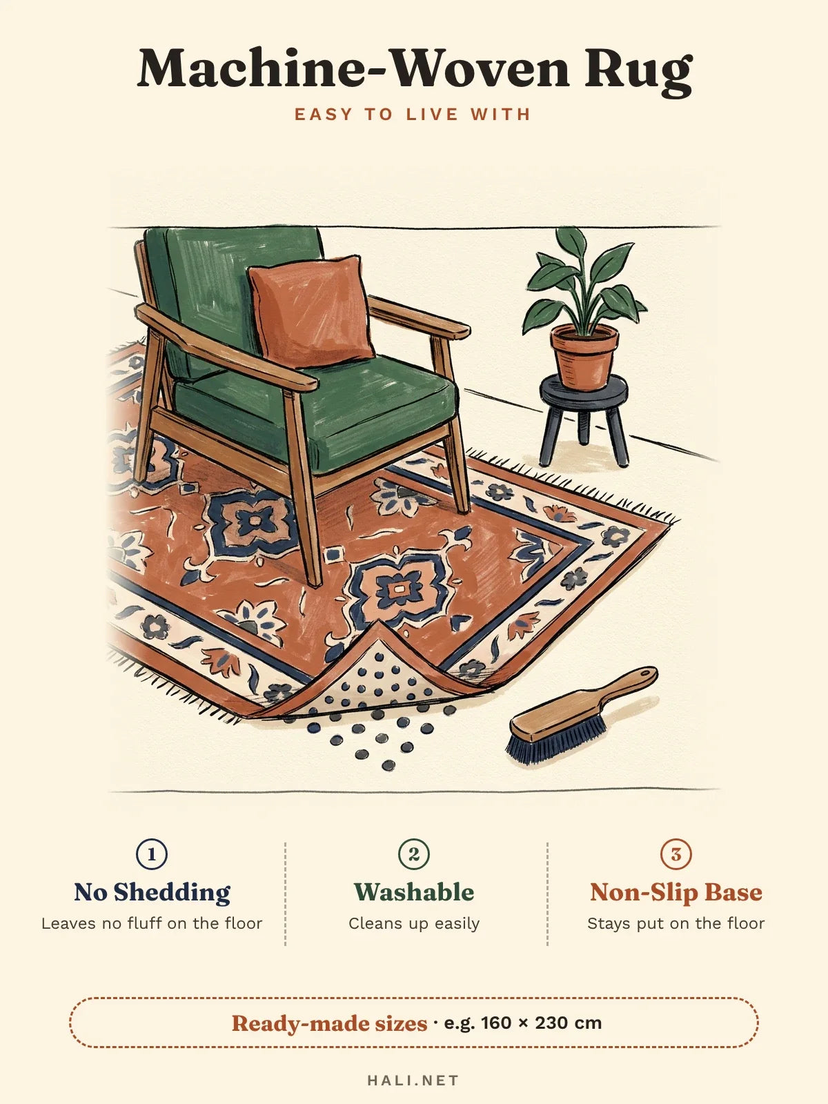 hlc-en: Machine-woven rug features card