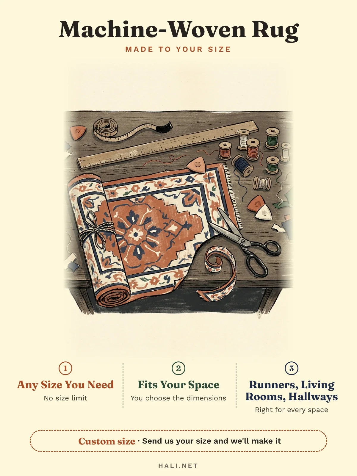 hlc-en: Machine-woven rug features card