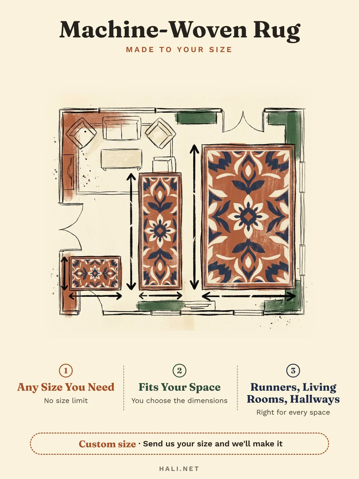 hlc-en: Machine-woven rug features card