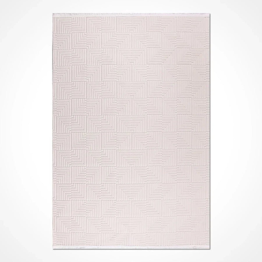 Krem Dokulu Geometrik Desenli Triko Halı - Pati Dostu - Toz Vermez
