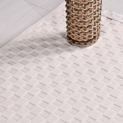 Krem Modern Polyester Makine Halısı