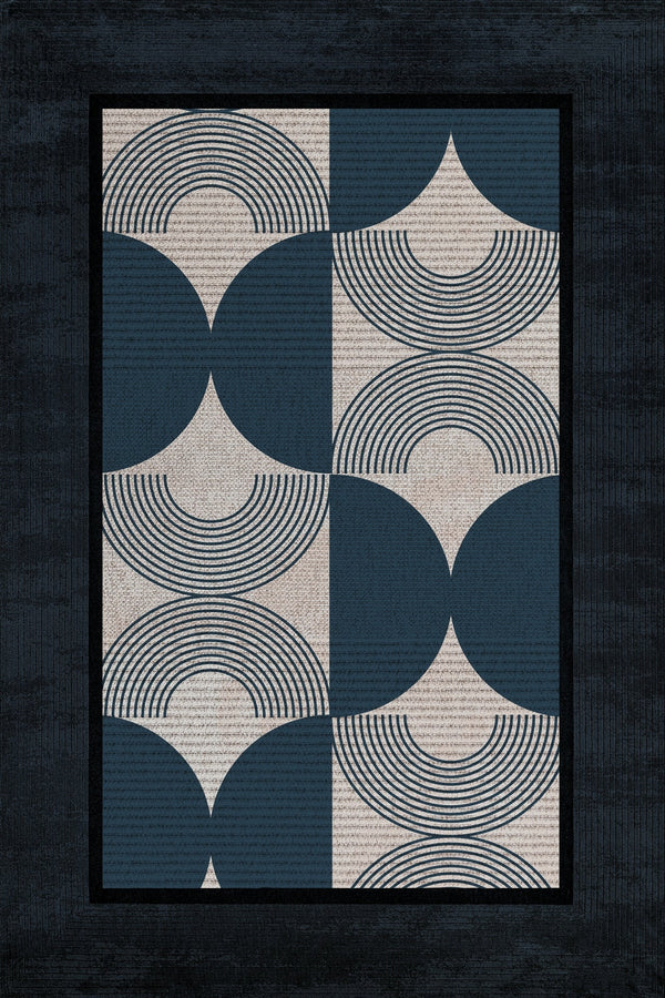Modern Lacivert Geometrik Desenli Polyester Salon Halısı