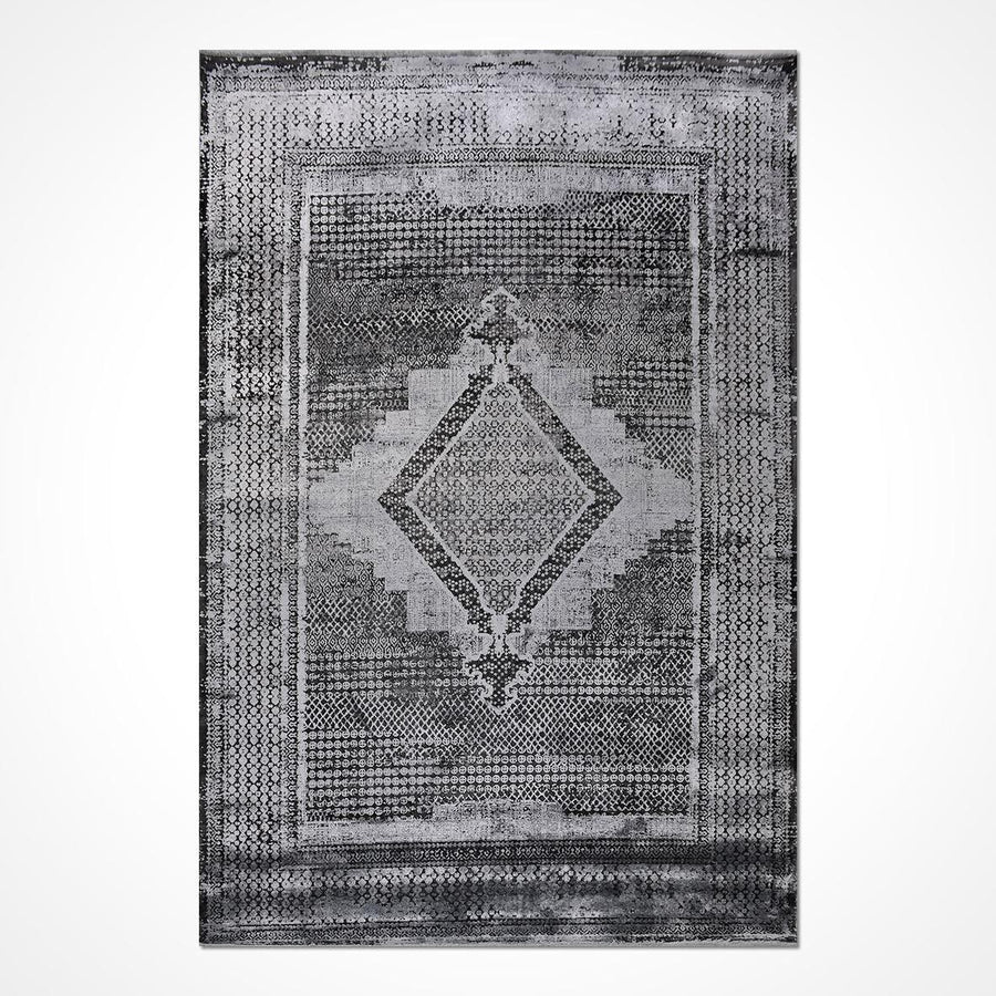 Gri Bordürlü Eskitme Triko Halı - Pati Dostu - Toz Vermez