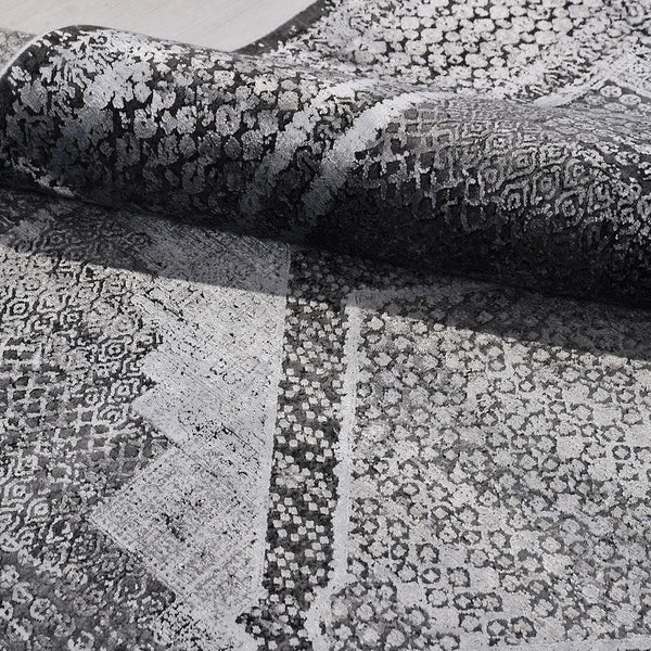 Gri Bordürlü Eskitme Triko Halı - Pati Dostu - Toz Vermez