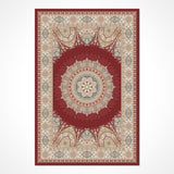 Claret Red Beige Classic Living Room Rug - Acrylic Machine Woven