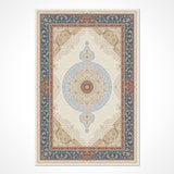 Cream Navy Classic Medallion Living Room Rug - Acrylic Machine Woven