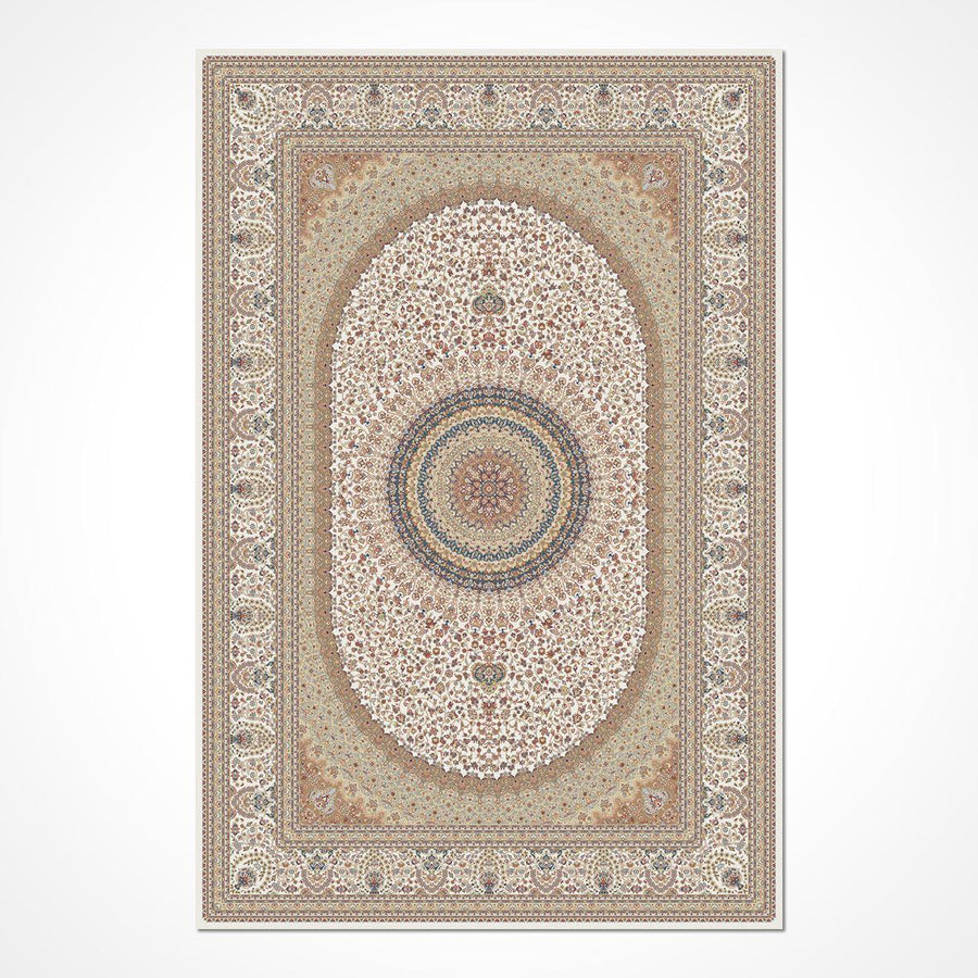 Krem Bordürlü Geleneksel Stil Triko Halı - Pati Dostu - Toz Vermez