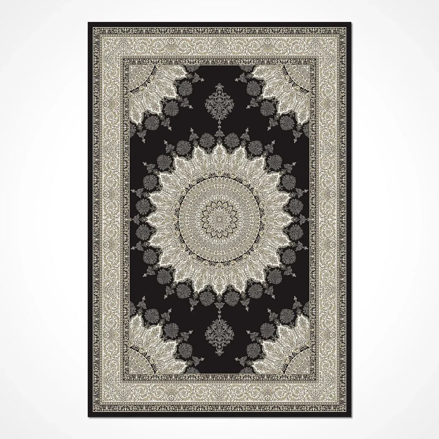 Siyah Bordürlü Geleneksel Stil Triko Halı - Pati Dostu - Toz Vermez