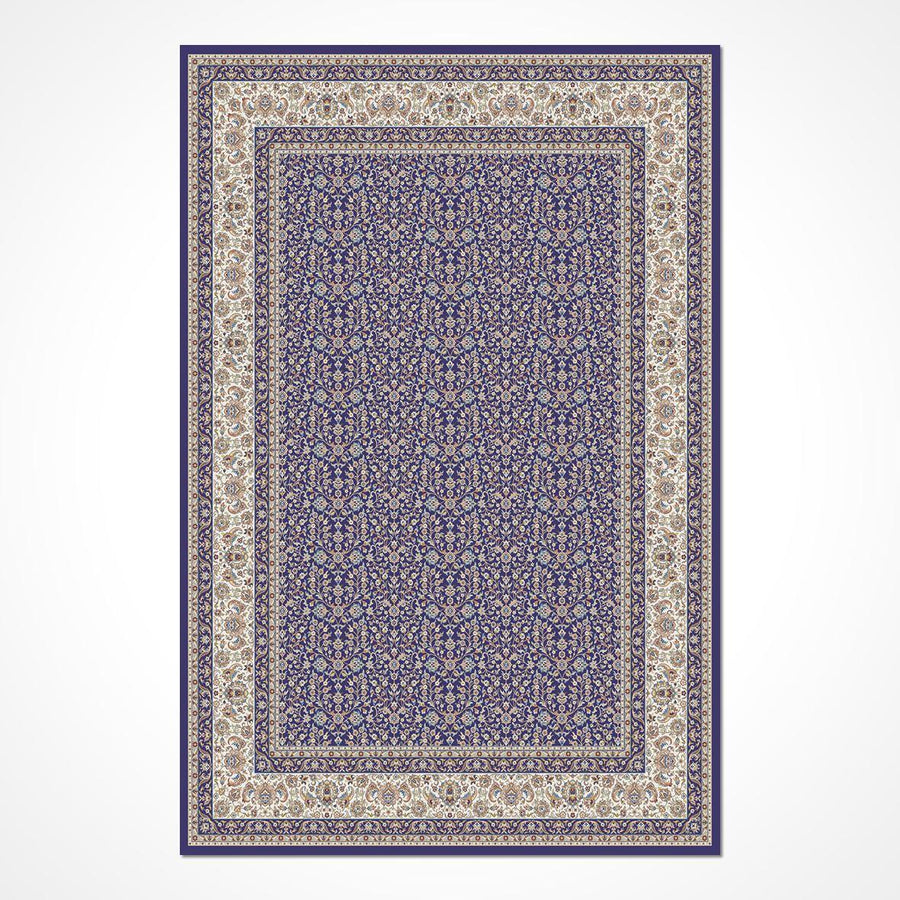 Mavi Bordürlü Desenli Triko Halı - Pati Dostu - Toz Vermez