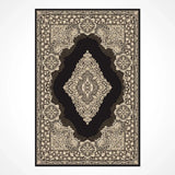 Black Beige Classic Medallion Living Room Rug - Acrylic Machine Woven
