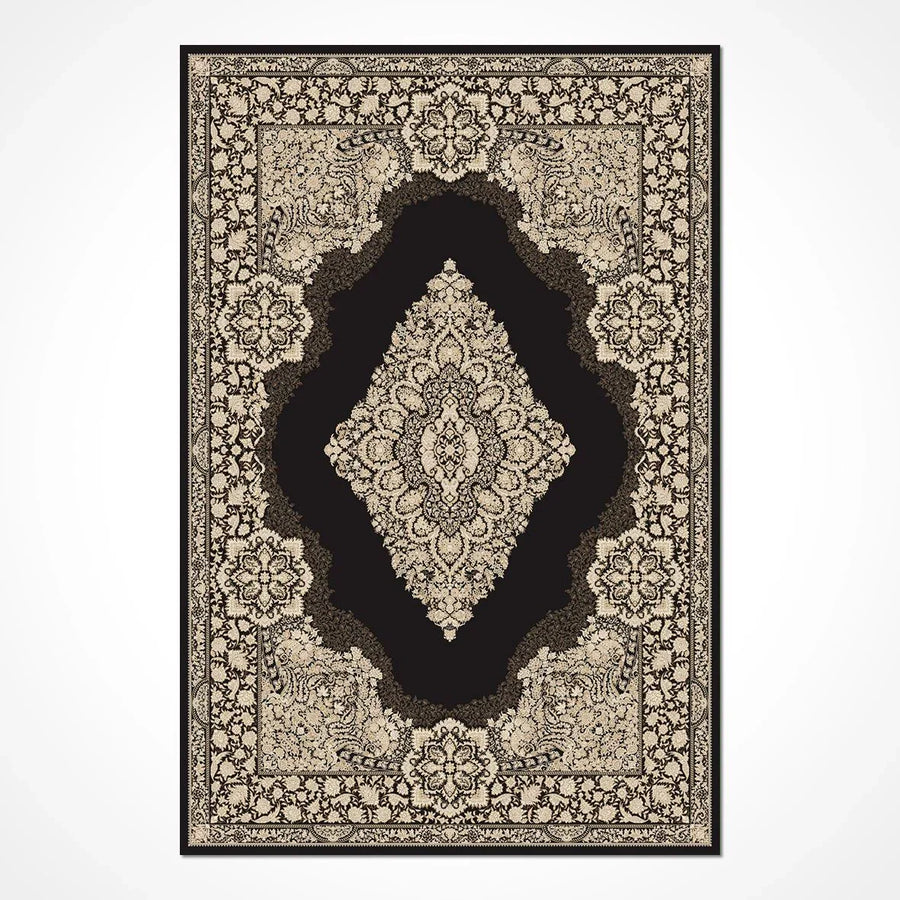 Siyah Bordürlü Geleneksel Stil Triko Halı - Pati Dostu - Toz Vermez