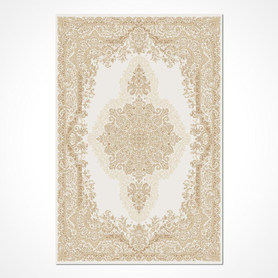 Krem Bordürlü Geleneksel Stil Triko Halı - Pati Dostu - Toz Vermez