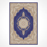 Navy Beige Classic Medallion Living Room Rug - Acrylic Machine Woven