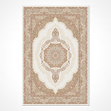 Cream Beige Classic Medallion Living Room Rug - Acrylic Machine Woven