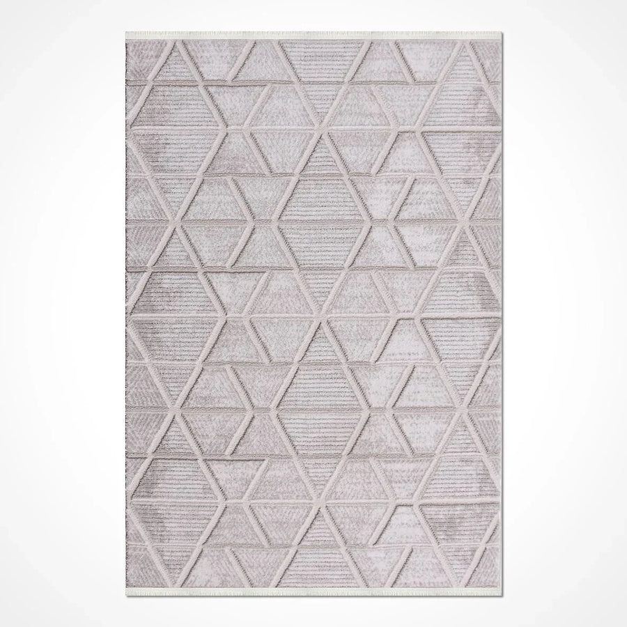 Bej Geometrik Minimalist Desenli Triko Halı - Pati Dostu - Toz Vermez