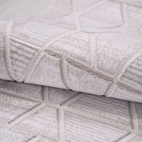 Bej Geometrik Akrilik Makine Halısı