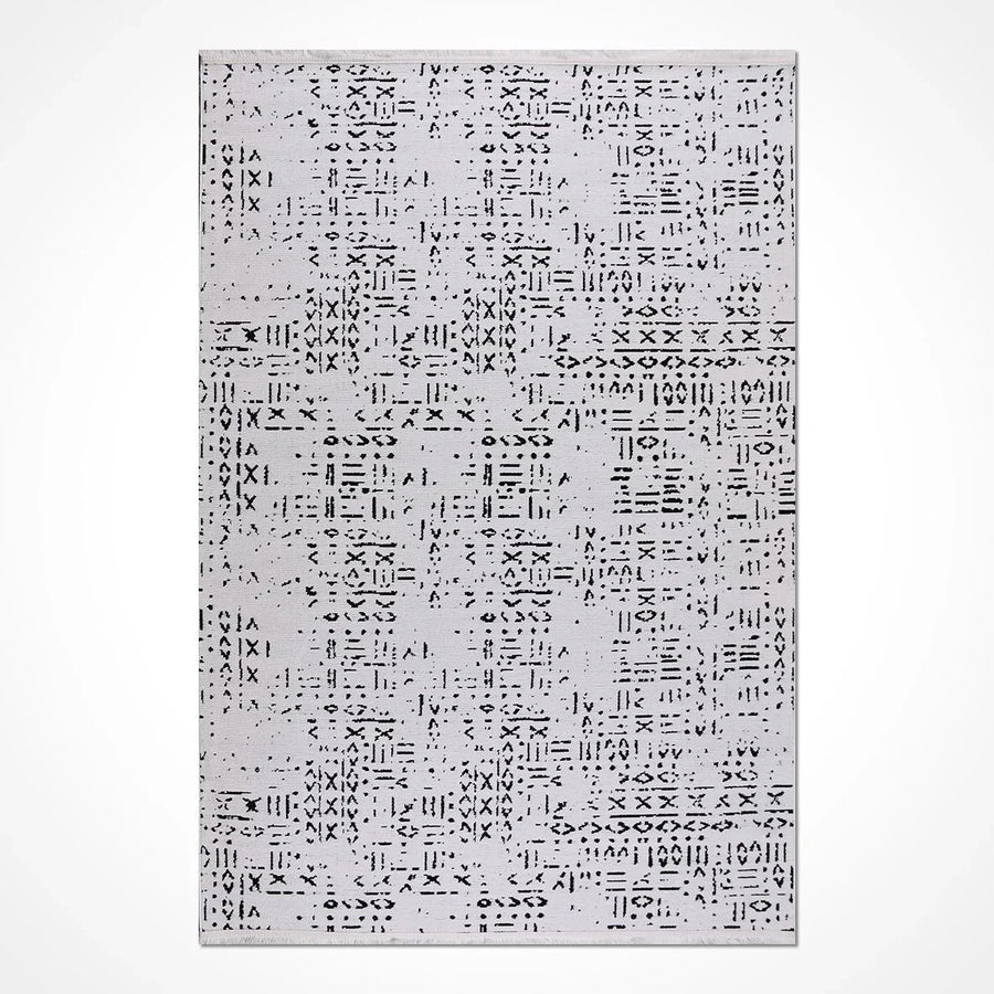 Gri Dokulu Geometrik Triko Halı - Pati Dostu - Toz Vermez