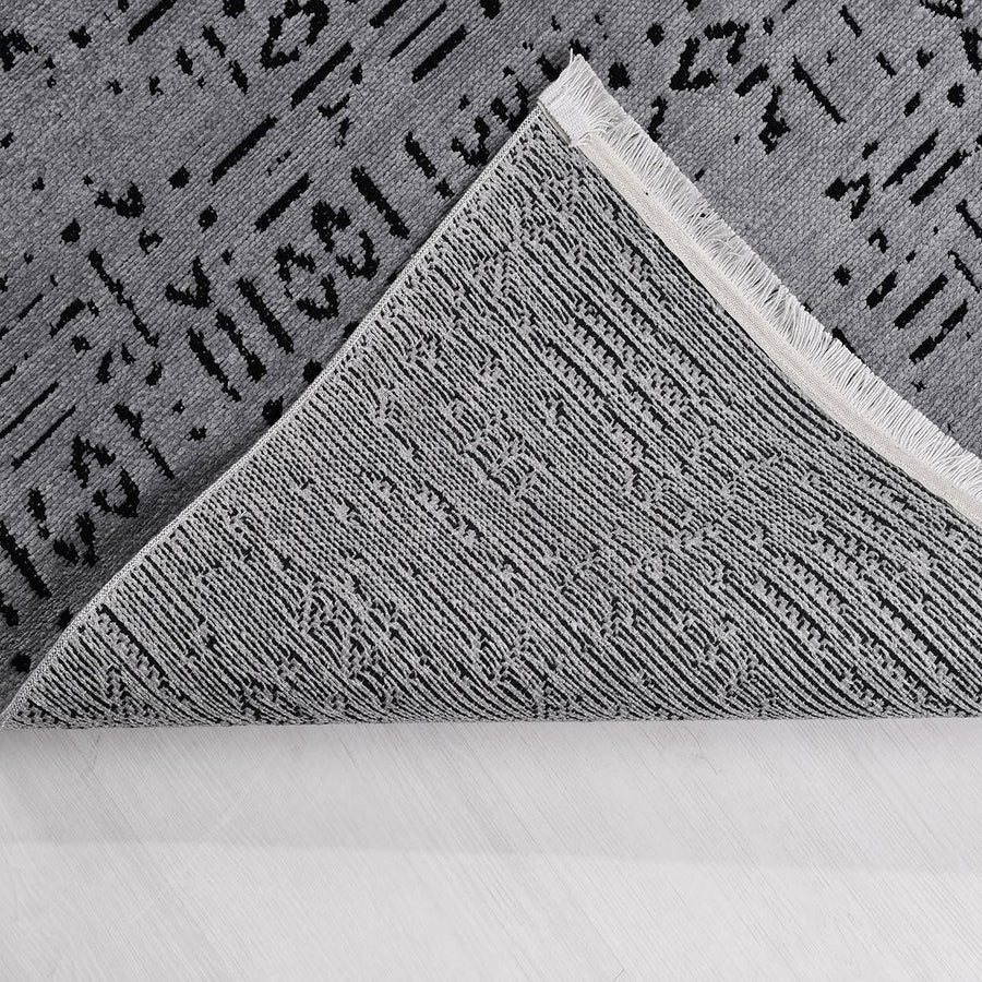 Antrasit Soyut Desenli Modern Salon Halısı Pamuk – farklı açı görünümü