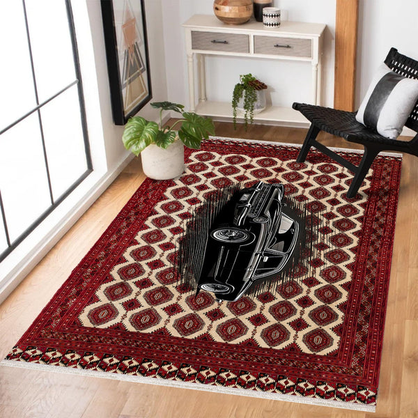 Bordo Retro Klasik Araba Desenli Halı