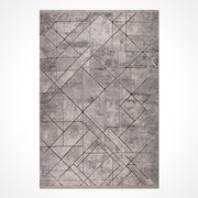 Gri Geometrik Mermer Desenli Triko Halı - Pati Dostu - Toz Vermez
