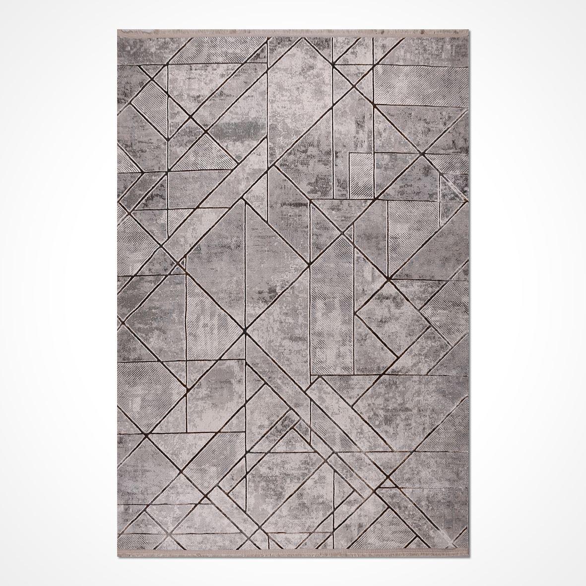Gri Geometrik Mermer Desenli Triko Halı - Pati Dostu - Toz Vermez