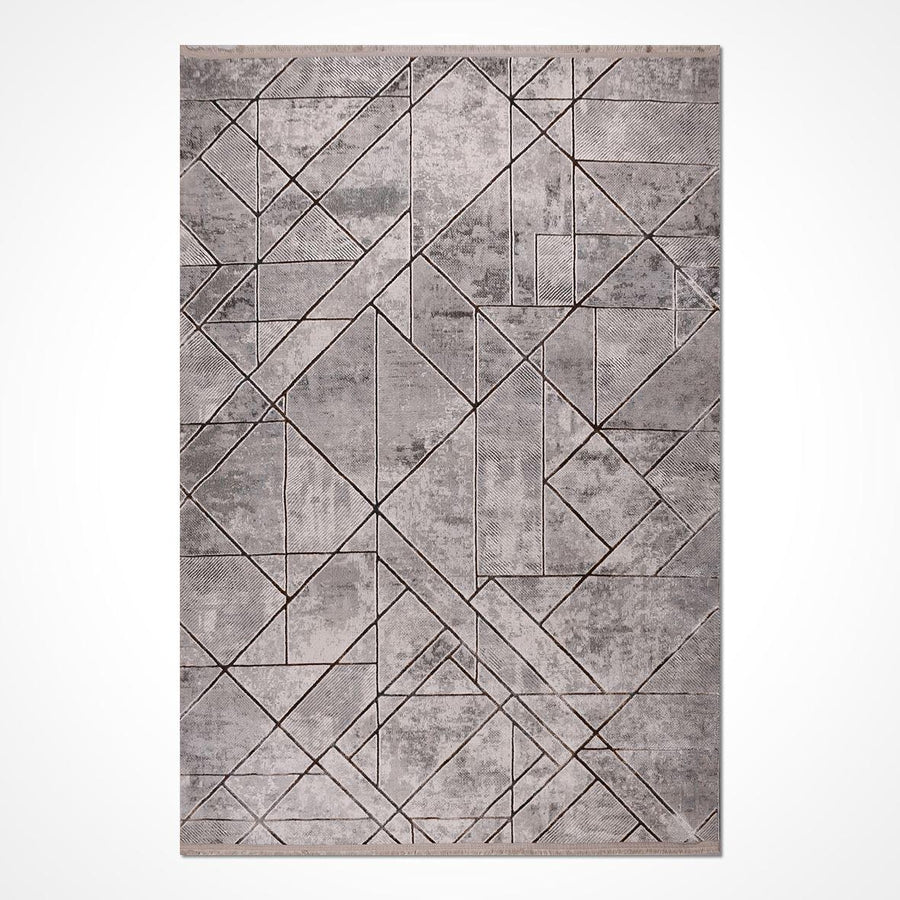 Gri Geometrik Mermer Desenli Triko Halı - Pati Dostu - Toz Vermez