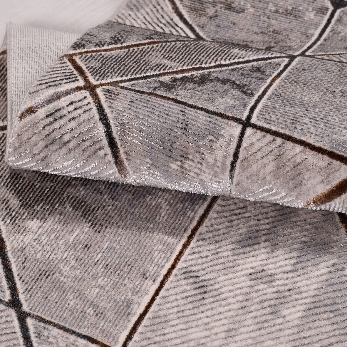 Gri Geometrik Mermer Desenli Triko Halı - Pati Dostu - Toz Vermez