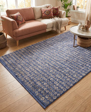 Outlet Modern Makine Dokuma Halı Bej - Mavi 160x230 cm - oda içinde görünüm (AI destekli görsel, gerçek ürün deseni) [mockup:15410595037498]