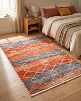 Tappeto outlet stampato digitalmente, arancione - grigio, moderno, con motivo geometrico, 120x180 cm