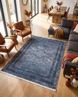 Outlet Digitally Printed Rug Navy - Grey Classic Medallion Pattern 300x400 cm
