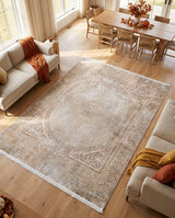 Outlet Digitally Printed Beige Brown Classic Medallion Rug 300x400 cm