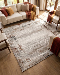 Outlet Dijital Baskı Halı Beyaz - Gri Soyut Desenli 240x300 cm - oda içinde görünüm (AI destekli görsel, gerçek ürün deseni) [mockup:15410606833978]