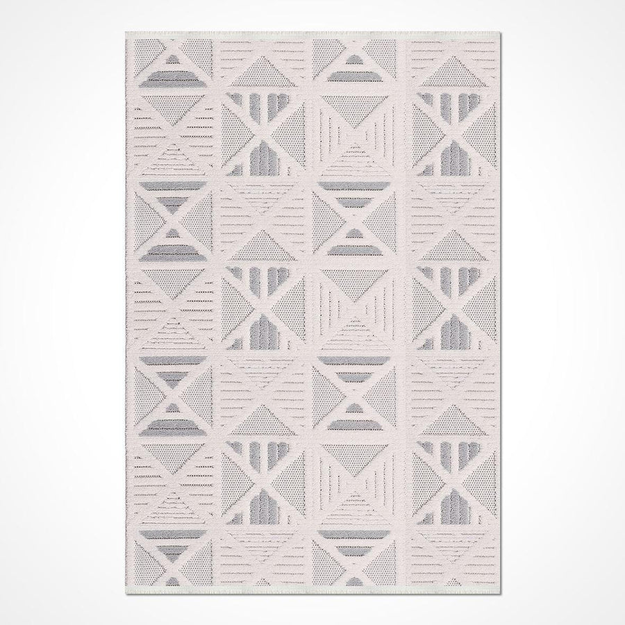 Bej Dokulu Geometrik Triko Halı - Pati Dostu - Toz Vermez