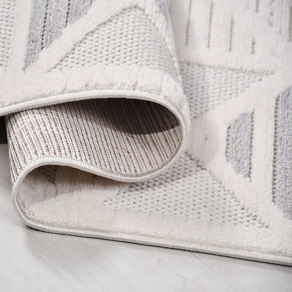 Bej Dokulu Geometrik Triko Halı - Pati Dostu - Toz Vermez