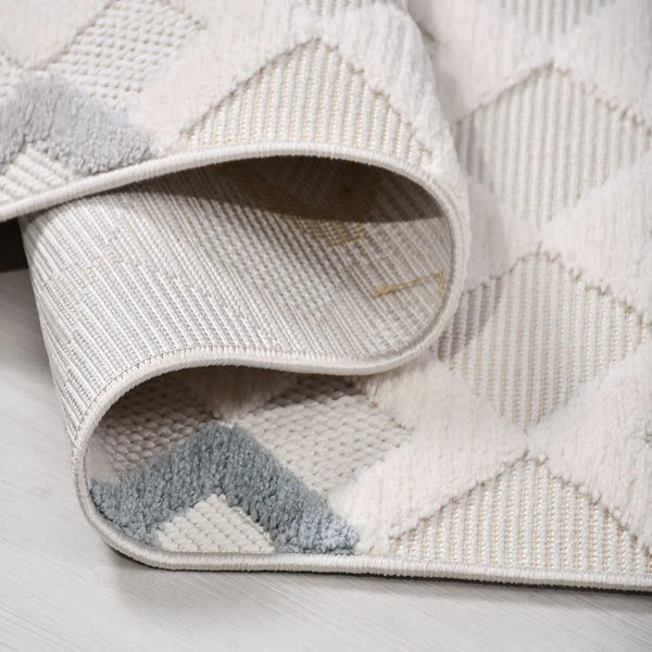 Gri Krem Dokulu Geometrik Triko Halı - Pati Dostu - Toz Vermez