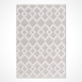Weiß-grauer Polyester Wohnzimmerteppich mit geometrischem Muster